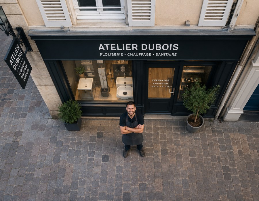 Devanture d'une boutique d'artisan local en centre-ville